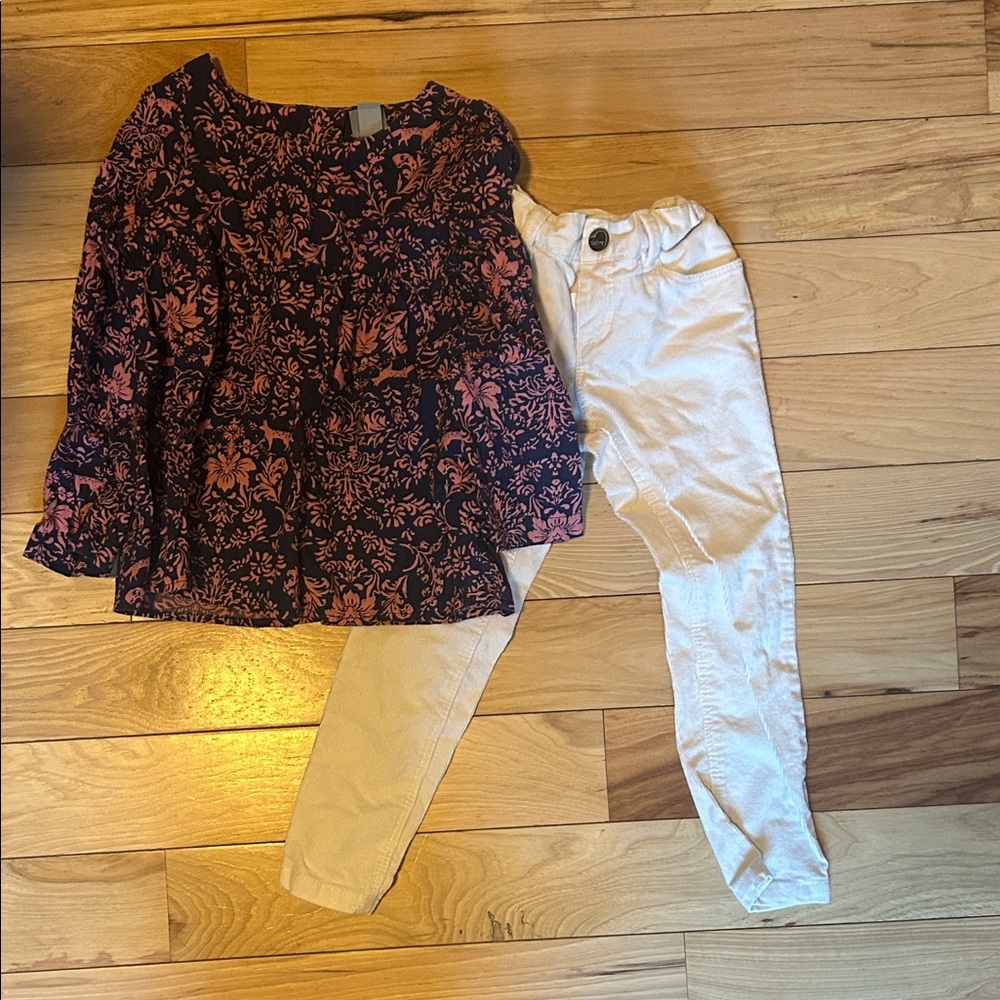 GAP Baby Blue and Pink Floral Top and old navy cream corduroy pants
